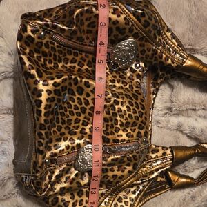 Kathy Van Zeeland Brown and Gold Leopard Patterned Bag